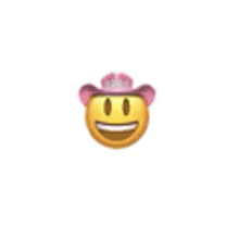 a smiley face with a pink cowboy hat on it .