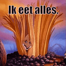 a picture of a cartoon character with the words ik eet alles on the bottom