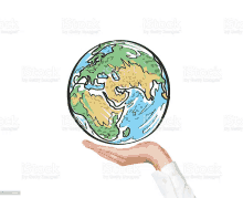 a hand is holding a drawing of the earth in its palm