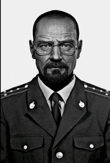 a man with glasses and a beard is wearing a military uniform and tie