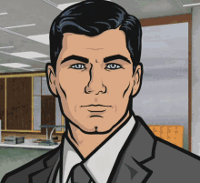 a cartoon drawing of archer with blue eyes