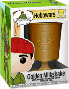 a box with a funko pop of hobowars golden milkshake