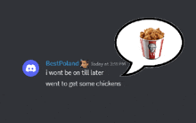 a speech bubble with a picture of a bucket of fried chicken