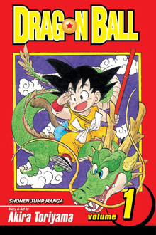 a book called dragon ball volume 1 by akira toriyama shows a boy riding a dragon