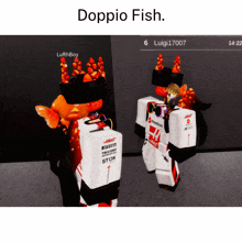 a picture of a doppio fish standing next to another doppel fish