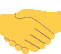 a handshake between two yellow hands on a white background