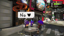 a screenshot of a video game shows a speech bubble with the word no on it