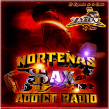 a poster for nortenas sax addict radio with a man on a horse