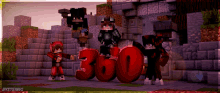 a group of minecraft characters are standing around a large red number 360