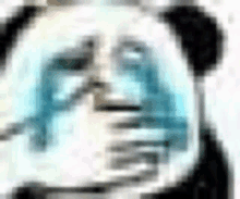 a panda bear with tears running down its face .