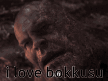 a close up of a man 's face with the words " i love bokkusu " below it