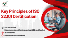 a poster for key principles of iso 22301 certification