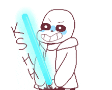 a drawing of a skeleton holding a light saber