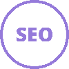 a purple circle with the word seo written inside of it .