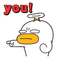 a cartoon duck is pointing at the word you in red