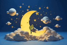 a cartoon of a person sleeping on a crescent moon