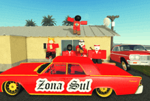 a red car has zona sul written on the side