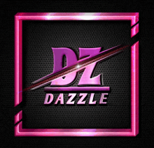 a logo for dz dazzle is displayed in pink on a black background