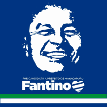 a blue background with a picture of a man and the word fantino on it