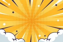 a yellow background with dots and stars in a comic style .