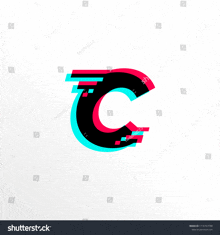 the letter c has a glitch effect on it and is on a white background .