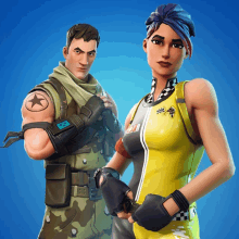 a man and a woman are standing next to each other in a game