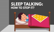 a cartoon illustration of a child sleeping with the words sleep talking how to stop it