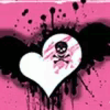 a heart with a skull and crossbones on it on a pink background .