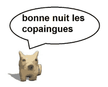 a small dog with a speech bubble that says bonne nuit les copaingues