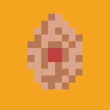 a pixel art drawing of a chicken egg with a red square in the middle .