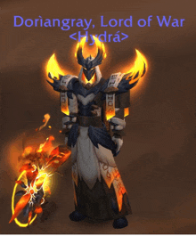 a video game character named doriangray lord of war holding a sword