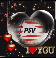 a heart with psv on it and the words i love you on it