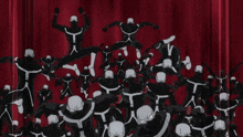 a large group of skeletons are standing in a line