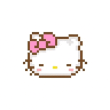 a pixel art drawing of a hello kitty with a pink bow .