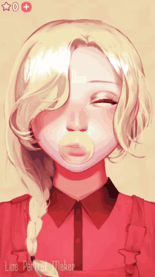 a drawing of a girl blowing a bubble with the words live portrait maker below her