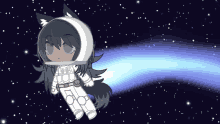 a drawing of a girl in an astronaut 's suit in space