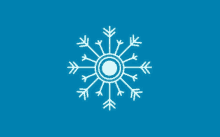 a white snowflake on a blue background with arrows pointing in different directions