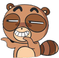 a cartoon raccoon is making a funny face with his hand on his face .