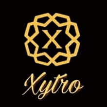 a logo for a company called xytro with a gold x in a circle on a black background .