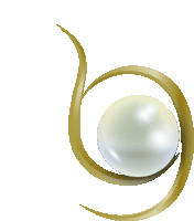 a white pearl with a gold swirl around it on a white background