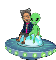 a cartoon of a man and an alien sitting on top of a flying saucer