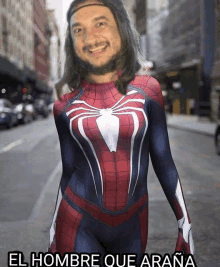 a man in a spiderman costume with el hombre que arana written below him