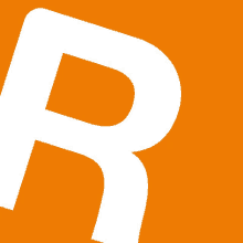 an orange background with a white letter r on it