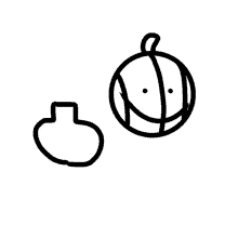 a black and white drawing of a pumpkin with a face