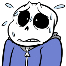 a drawing of a skeleton wearing a blue jacket