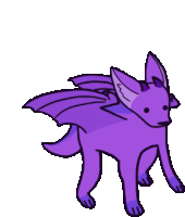 a drawing of a purple dog with wings