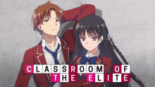 a poster for classroom of the elite shows a boy and girl