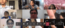 a group of people on a video call with the word english at the top