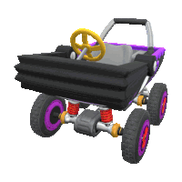 a purple and black vehicle with a yellow steering wheel