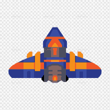 an illustration of a blue and orange space ship